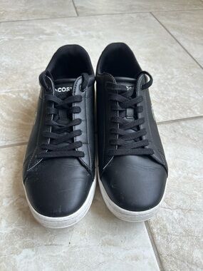 Lacoste Men’s Black Low-Top Leather Sneakers with White Soles